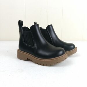 Old Navy Chelsea Boots Girls Toddler Size 6 Black Faux Leather Pull On Lug Soles